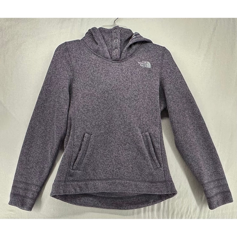 The North Face Hoodie Pullover Purple Heather Knit Plaid Lined Pockets Small